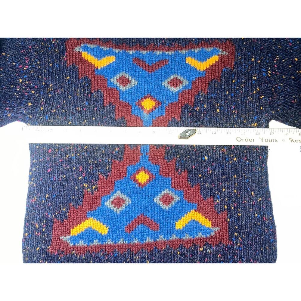 Geometric Rainbow Speckled Navy Blue Wool Sweater - Picture 8 of 15